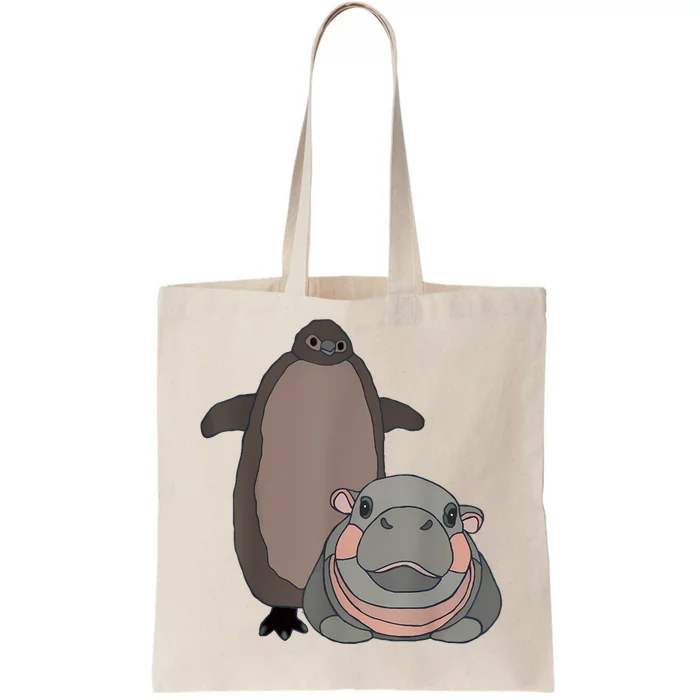 Pesto The Penguin And Moo Deng The Baby Hippo Funny Tote Bag