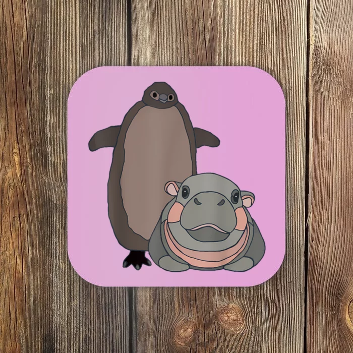 Pesto The Penguin And Moo Deng The Baby Hippo Funny Coaster