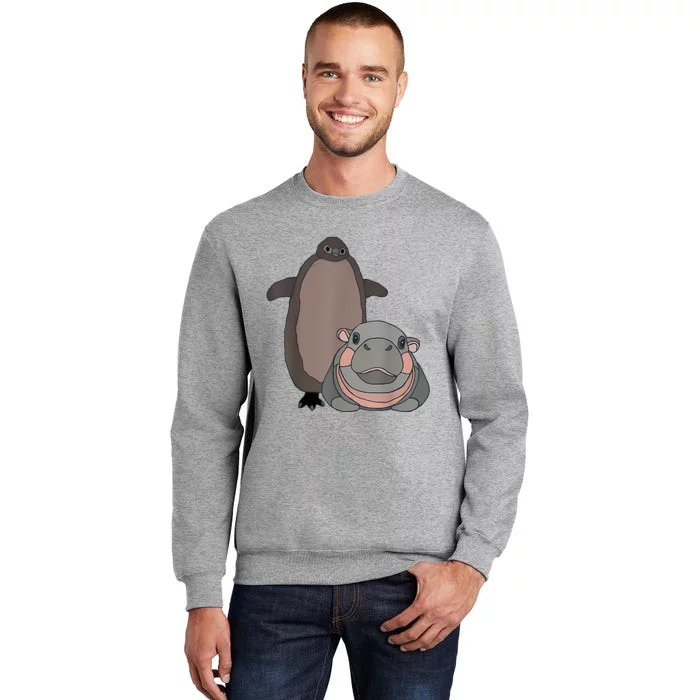 Pesto The Penguin And Moo Deng The Baby Hippo Funny Tall Sweatshirt