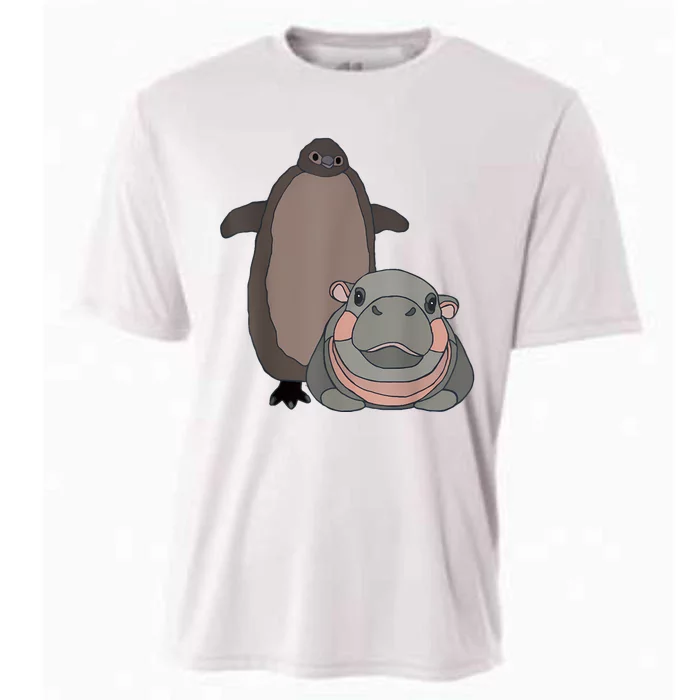 Pesto The Penguin And Moo Deng The Baby Hippo Funny Cooling Performance Crew T-Shirt