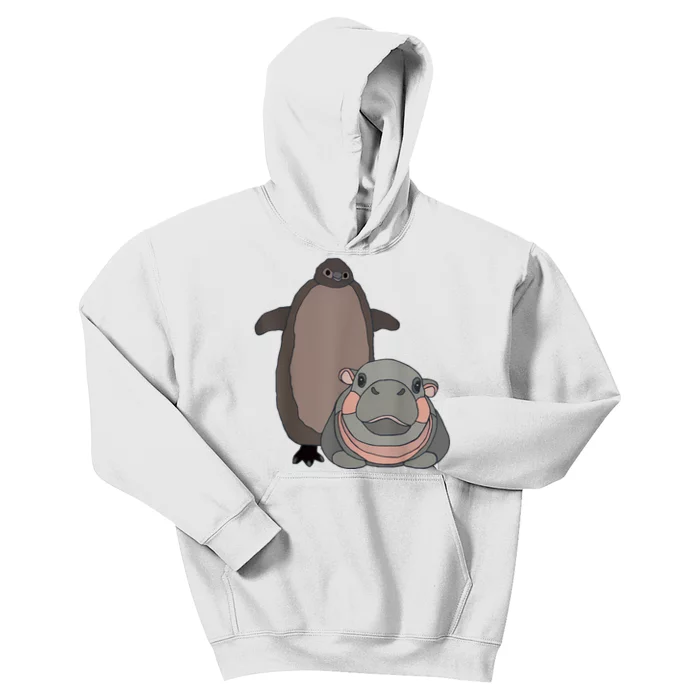 Pesto The Penguin And Moo Deng The Baby Hippo Funny Kids Hoodie