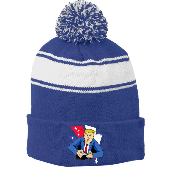 President Trump Playing Video Games 4th July Independence Stripe Pom Pom Beanie