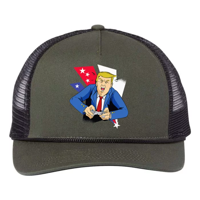 President Trump Playing Video Games 4th July Independence Retro Rope Trucker Hat Cap