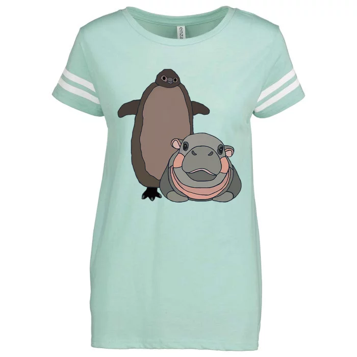 Pesto The Penguin And Moo Deng The Baby Hippo Enza Ladies Jersey Football T-Shirt