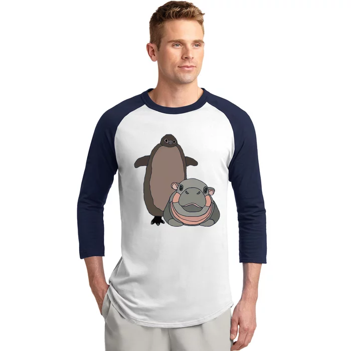 Pesto The Penguin And Moo Deng The Baby Hippo Baseball Sleeve Shirt