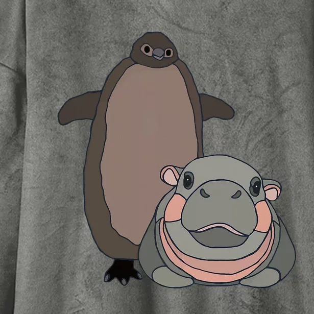 Pesto The Penguin And Moo Deng The Baby Hippo Hooded Wearable Blanket