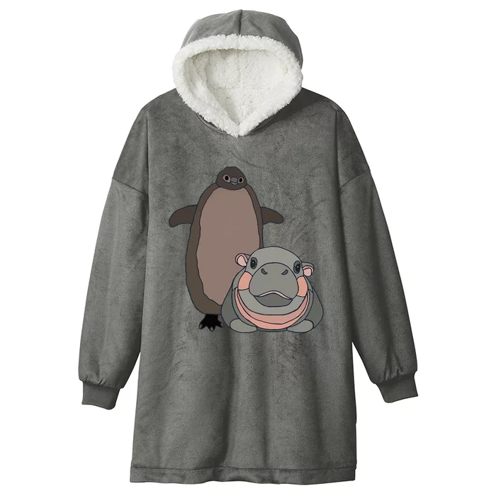 Pesto The Penguin And Moo Deng The Baby Hippo Hooded Wearable Blanket