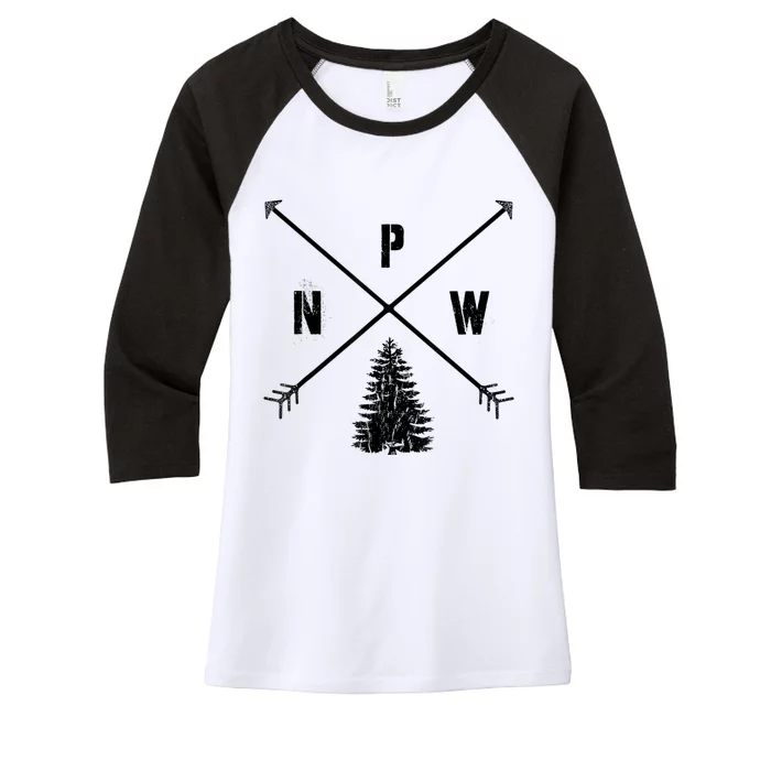 Pine Tree Pacific Northwest PNW Arrows Women's Tri-Blend 3/4-Sleeve Raglan Shirt