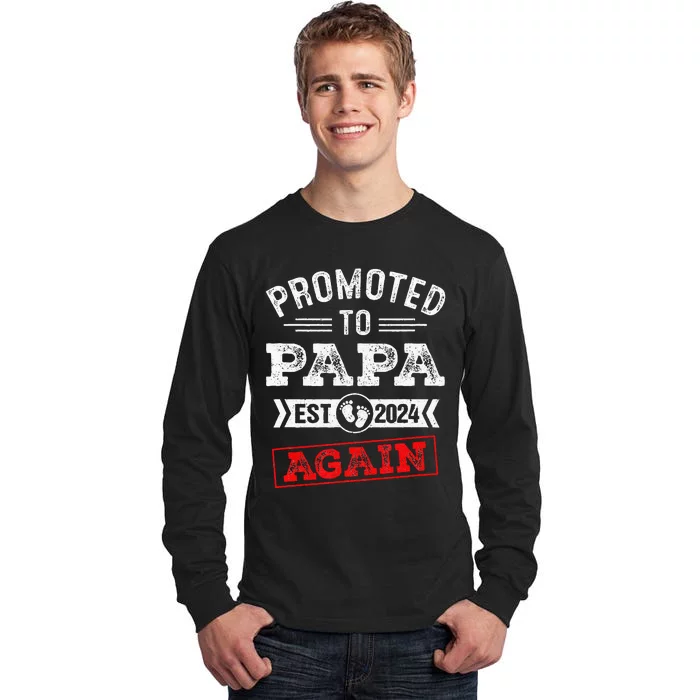 Promoted To Papa Again 2024 Pregnancy Announcement Tall Long Sleeve T-Shirt