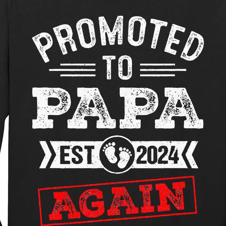 Promoted To Papa Again 2024 Pregnancy Announcement Tall Long Sleeve T-Shirt