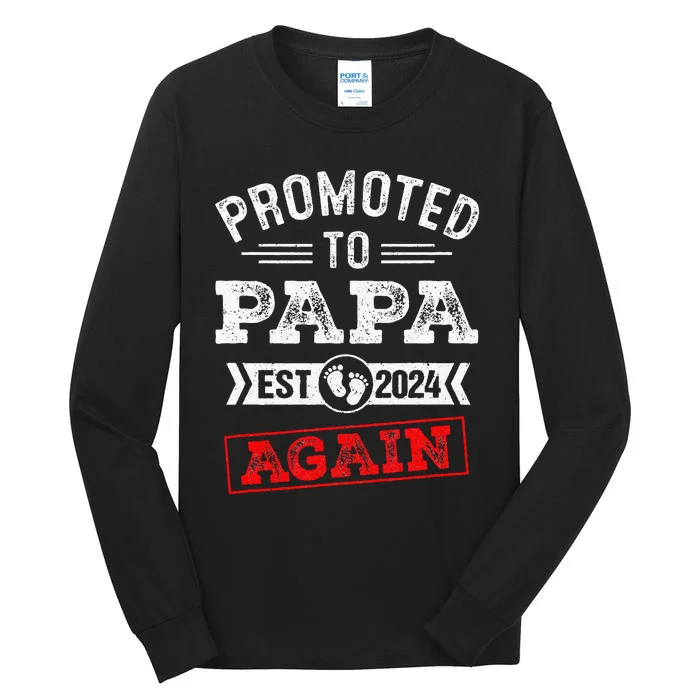 Promoted To Papa Again 2024 Pregnancy Announcement Tall Long Sleeve T-Shirt