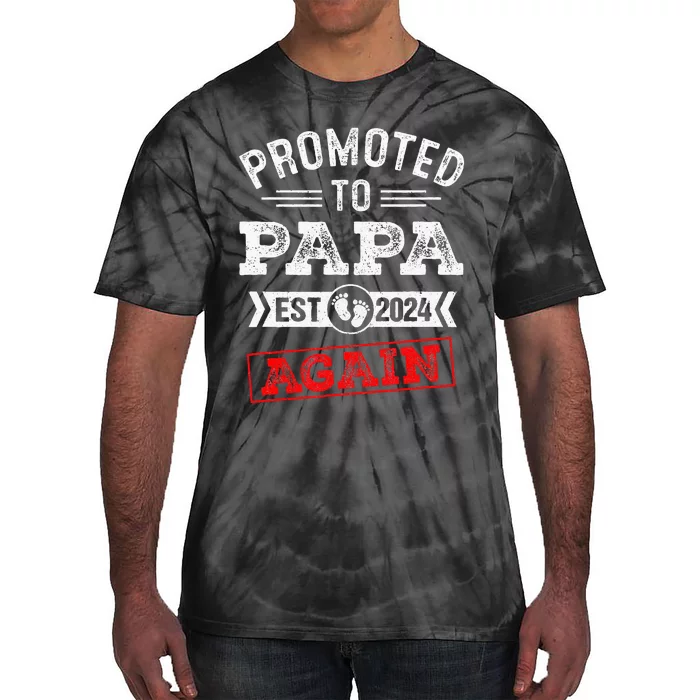 Promoted To Papa Again 2024 Pregnancy Announcement Tie-Dye T-Shirt