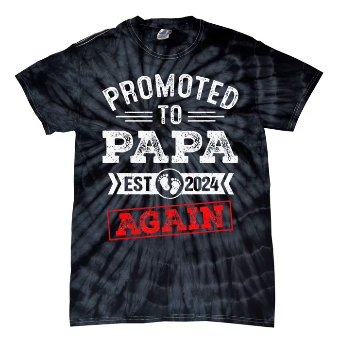 Promoted To Papa Again 2024 Pregnancy Announcement Tie-Dye T-Shirt