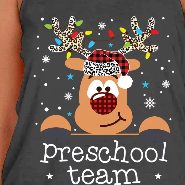 Preschool Team Plaid Reindeer Santa Hat Teacher Christmas Women's Knotted Racerback Tank