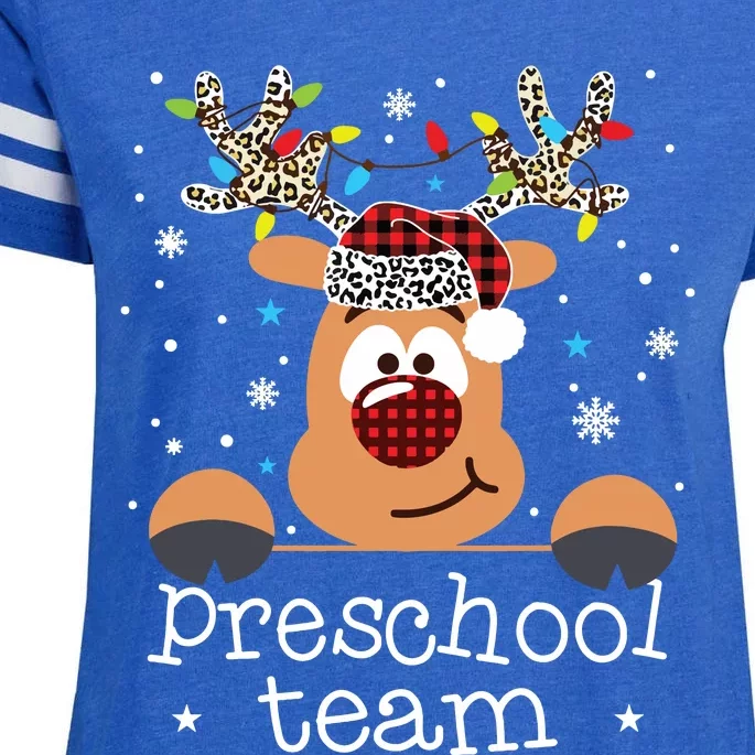 Preschool Team Plaid Reindeer Santa Hat Teacher Christmas Enza Ladies Jersey Football T-Shirt