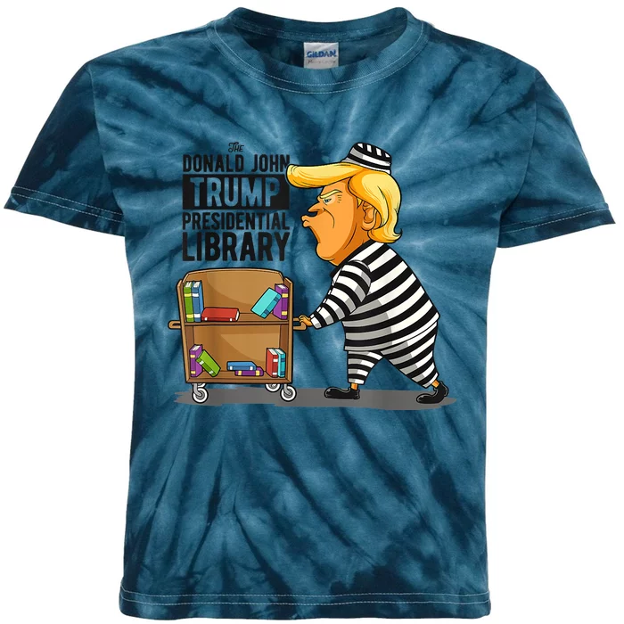 Prison Trump Presidential Library Funny Anti Trump Kids Tie-Dye T-Shirt