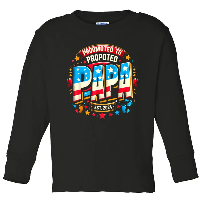 Promoted To Papa Est. 2024 New Papa Fathers Day Toddler Long Sleeve Shirt