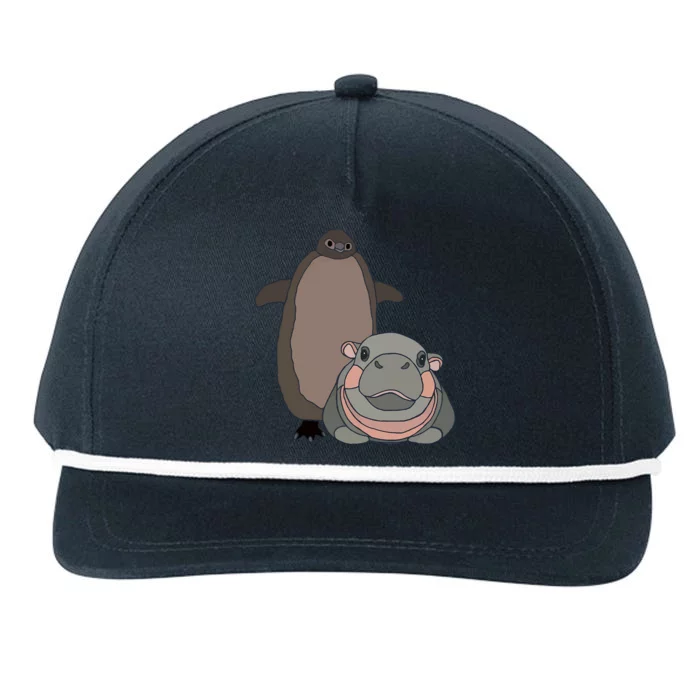 Pesto The Penguin And Moo Deng The Baby Hippo Funny Snapback Five-Panel Rope Hat