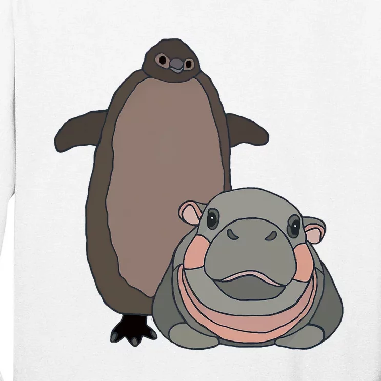 Pesto The Penguin And Moo Deng The Baby Hippo Funny Tall Long Sleeve T-Shirt