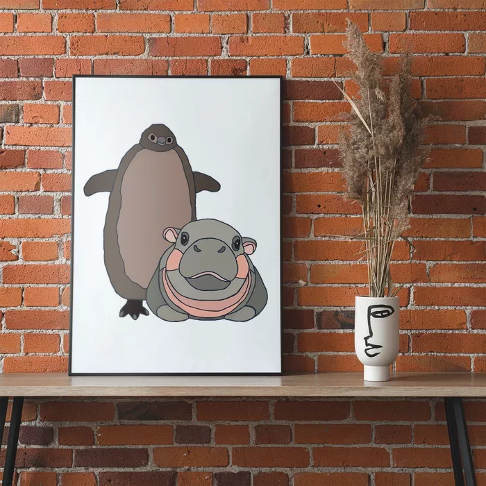 Pesto The Penguin And Moo Deng The Baby Hippo Funny Poster