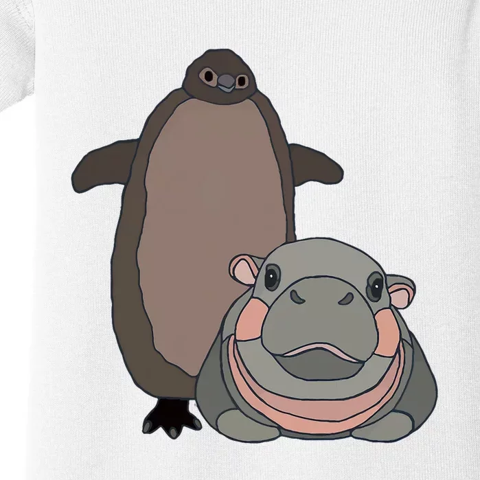 Pesto The Penguin And Moo Deng The Baby Hippo Funny Baby Bodysuit