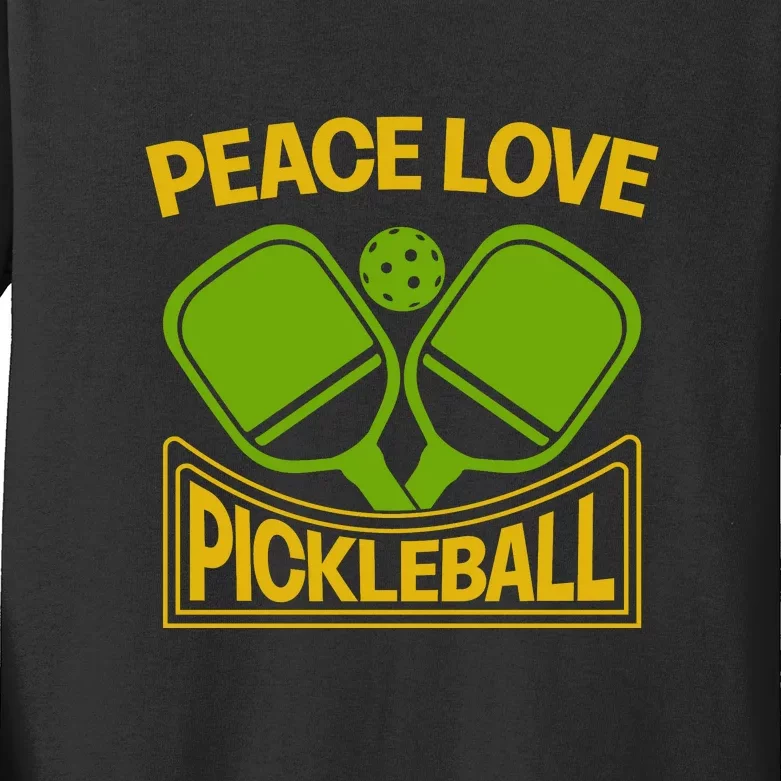 Pickleball Team Peace Love Pickleball Paddles Sport Gift Kids Long Sleeve Shirt