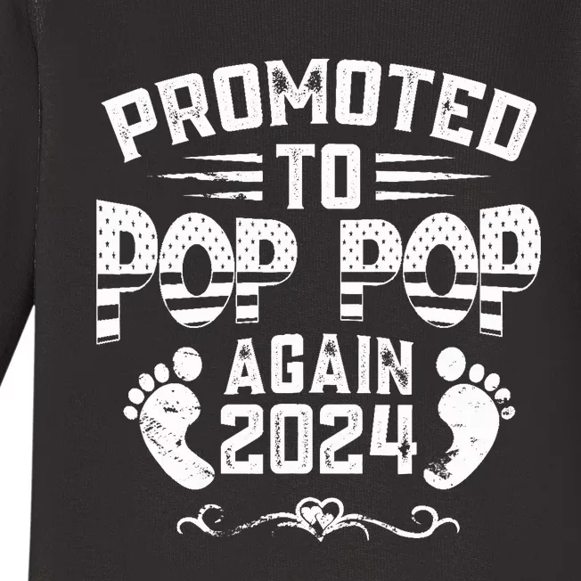 Promoted To Pop Pop Again 2024 Funny Pregnancy Announcement Baby Long Sleeve Bodysuit