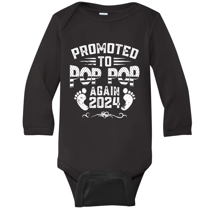 Promoted To Pop Pop Again 2024 Funny Pregnancy Announcement Baby Long Sleeve Bodysuit