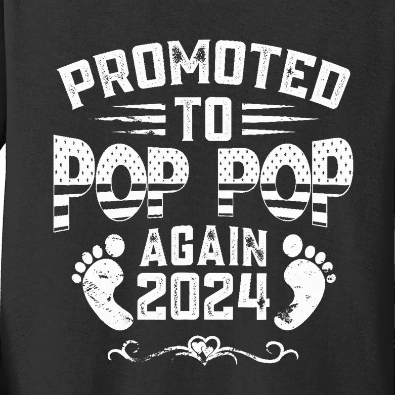 Promoted To Pop Pop Again 2024 Funny Pregnancy Announcement Kids Long Sleeve Shirt