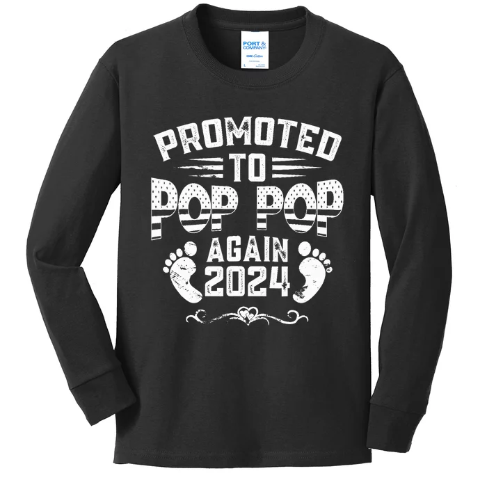 Promoted To Pop Pop Again 2024 Funny Pregnancy Announcement Kids Long Sleeve Shirt