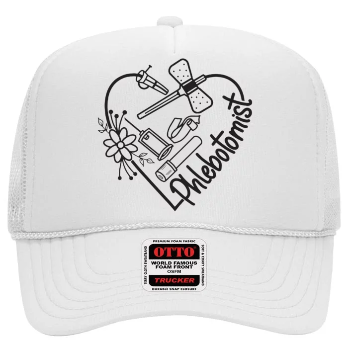 Phlebotomy Technician Phlebotomist Love Heart High Crown Mesh Trucker Hat