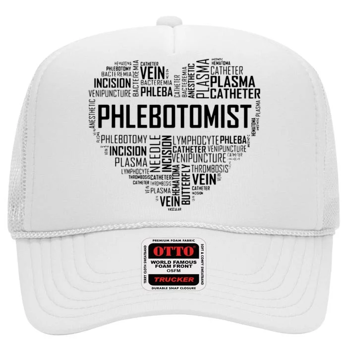 Phlebotomy Technician Phlebotomist Love Heart Gift High Crown Mesh Trucker Hat