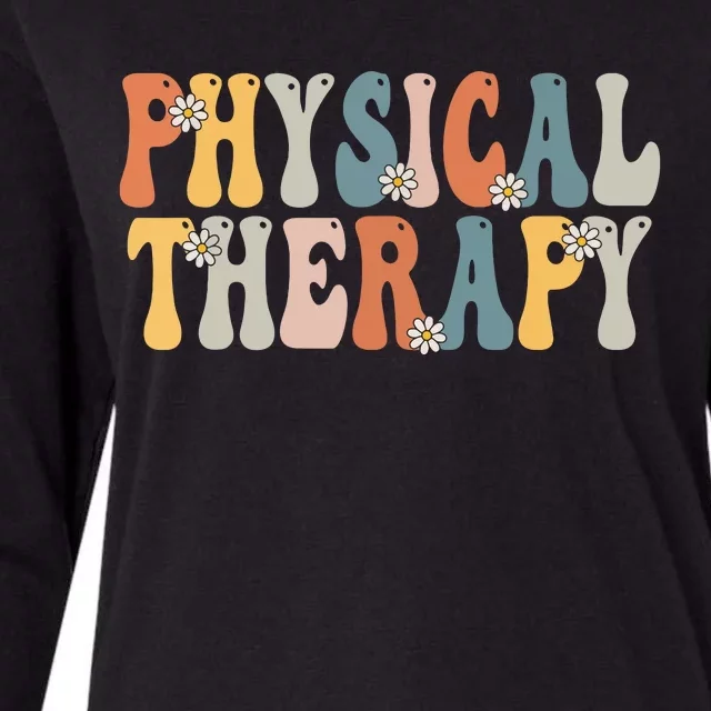 Physical Therapy Physical Therapist Pt Month Groovy Retro Womens Cotton Relaxed Long Sleeve T-Shirt