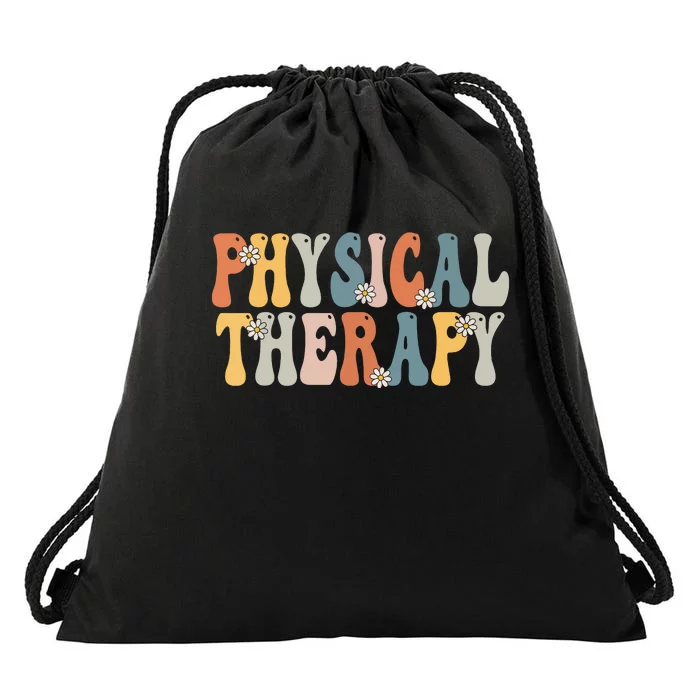 Physical Therapy Physical Therapist Pt Month Groovy Retro Drawstring Bag