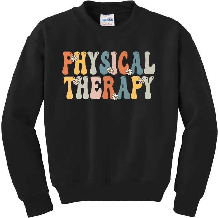 Physical Therapy Physical Therapist Pt Month Groovy Retro Kids Sweatshirt