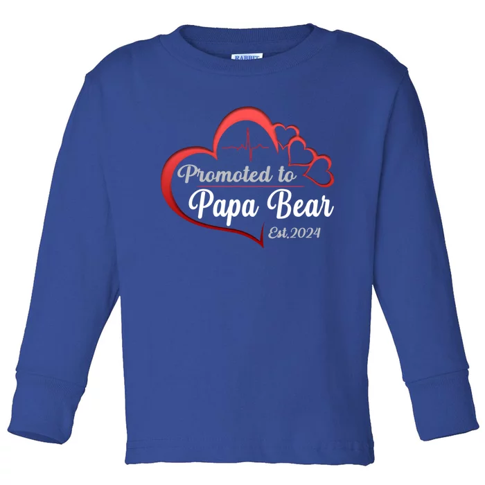 Promote To Papa Bear 2024 Funny Papa Bear Gift Toddler Long Sleeve Shirt