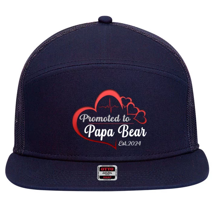 Promote To Papa Bear 2024 Funny Papa Bear Gift 7 Panel Mesh Trucker Snapback Hat