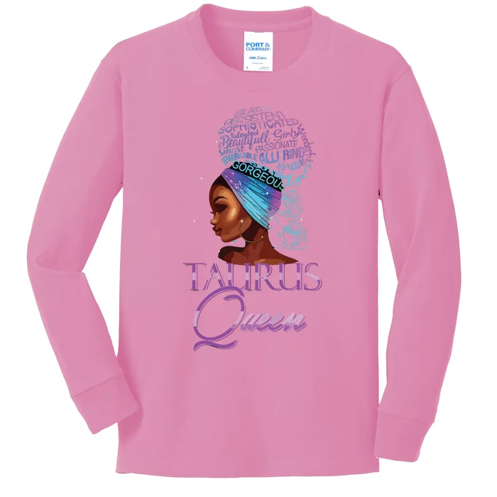 Purple Taurus Queen African American Woman April May Zodiac Kids Long Sleeve Shirt