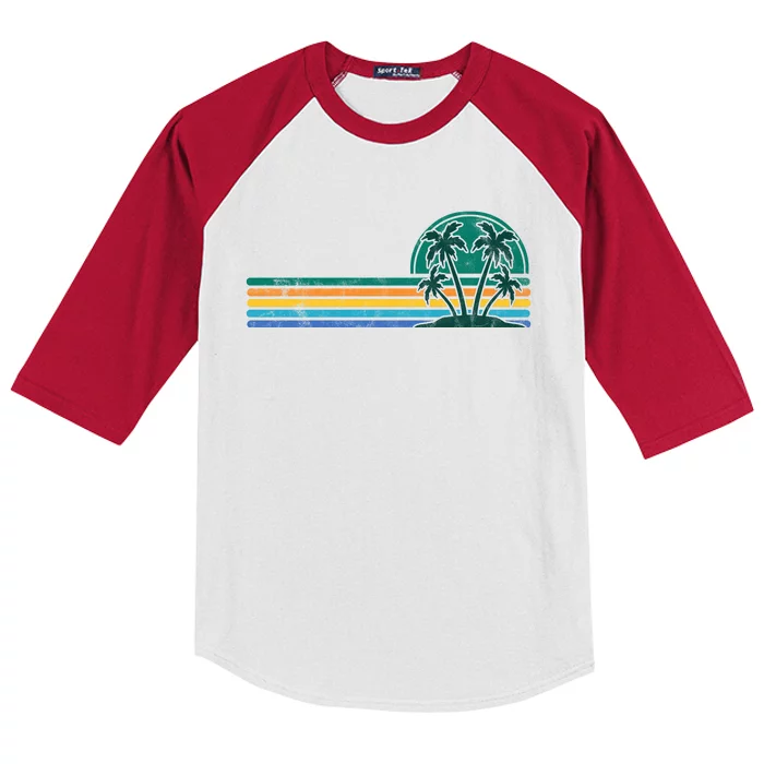 Palm Trees Retro Beach Summer Kids Colorblock Raglan Jersey