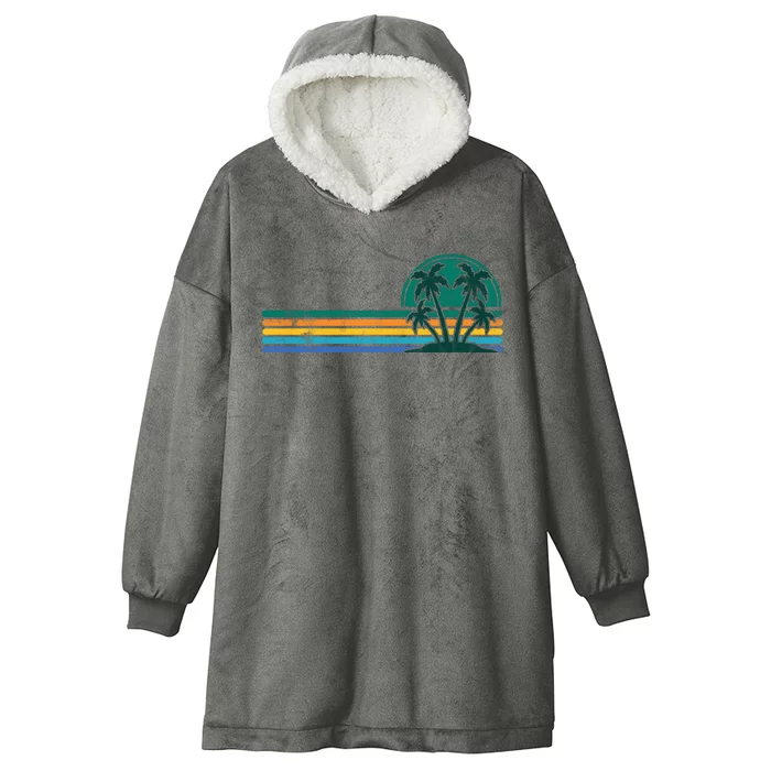 Palm Trees Retro Beach Summer Hooded Wearable Blanket