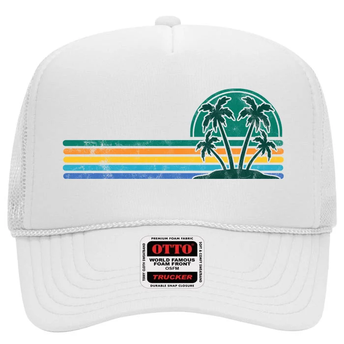 Palm Trees Retro Beach Summer High Crown Mesh Trucker Hat