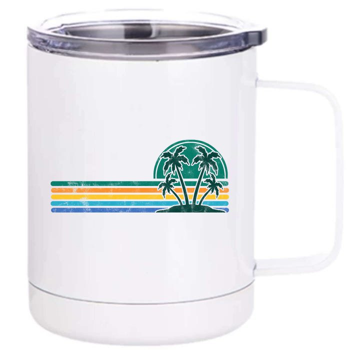 Palm Trees Retro Beach Summer Front & Back 12oz Stainless Steel Tumbler Cup