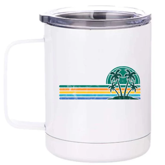 Palm Trees Retro Beach Summer Front & Back 12oz Stainless Steel Tumbler Cup