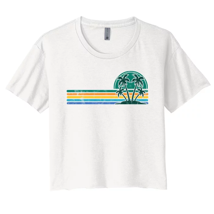 Palm Trees Retro Beach Summer Women's Crop Top Tee