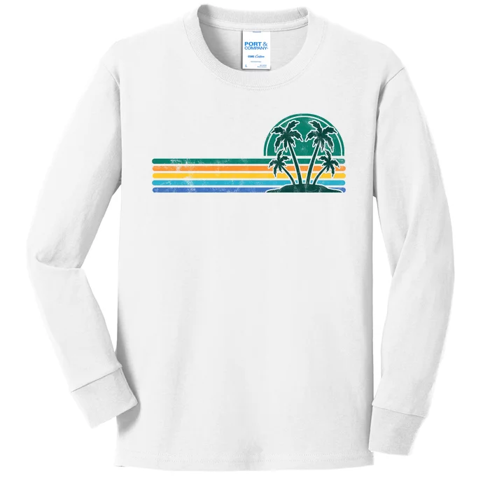 Palm Trees Retro Beach Summer Kids Long Sleeve Shirt