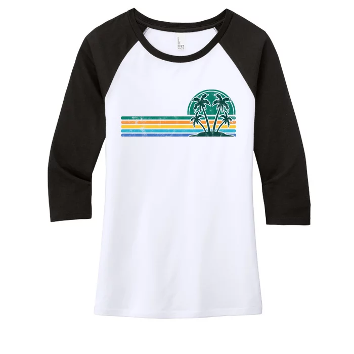 Palm Trees Retro Beach Summer Women's Tri-Blend 3/4-Sleeve Raglan Shirt