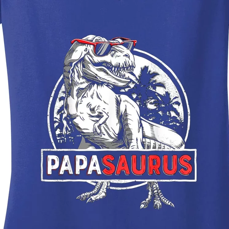 Papasaurus T Rex Dinosaur Funny Papa Saurus Fathers Family Gift Women's V-Neck T-Shirt