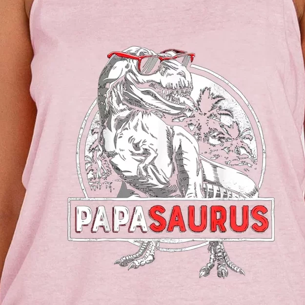 Papasaurus T Rex Dinosaur Funny Papa Saurus Fathers Family Gift Women's Knotted Racerback Tank