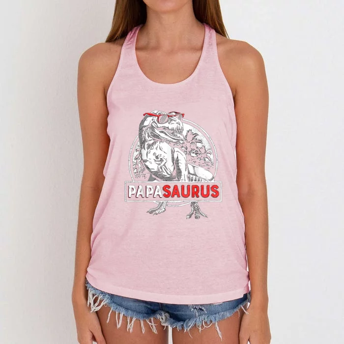 Papasaurus T Rex Dinosaur Funny Papa Saurus Fathers Family Gift Women's Knotted Racerback Tank