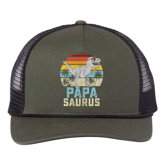 Papasaurus T Rex Dinosaur Papa Saurus Family Matching Retro Rope Trucker Hat Cap